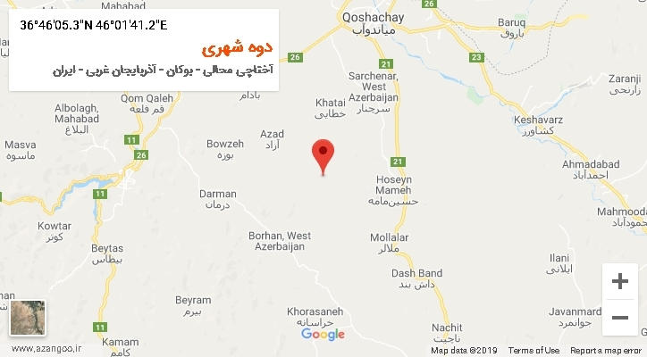 روستای دوه شهری بر روی نقشه