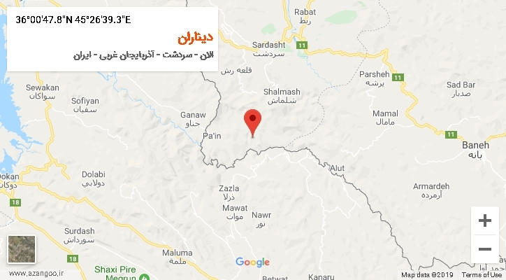 روستای دیناران بر روی نقشه