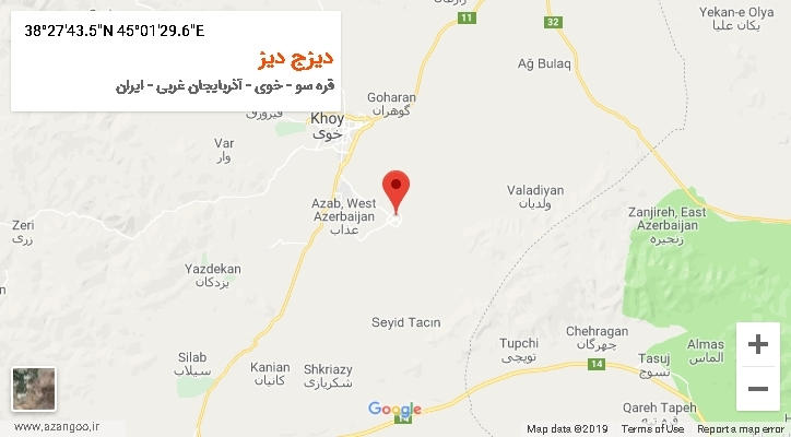 روستای دیزج دیز بر روی نقشه