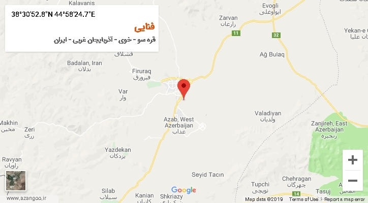 روستای فنایی بر روی نقشه