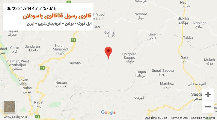 روستای قالوی رسول آقاقالوی باسودلان بر روی نقشه