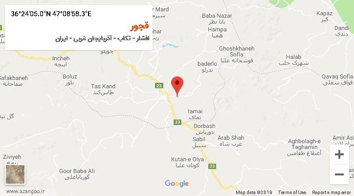 روستای قجور بر روی نقشه