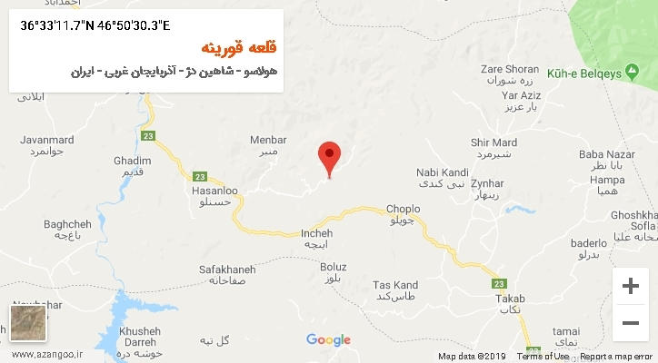 روستای قلعه قورینه بر روی نقشه