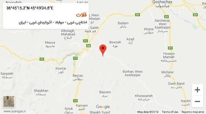 روستای قلات بر روی نقشه