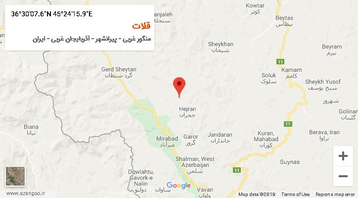 روستای قلات بر روی نقشه