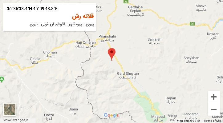 روستای قلاته رش بر روی نقشه
