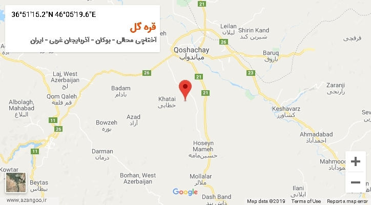 روستای قره گل بر روی نقشه