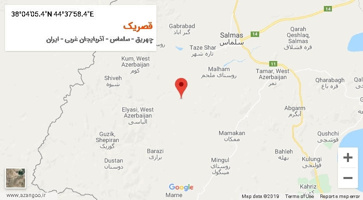روستای قصریک بر روی نقشه