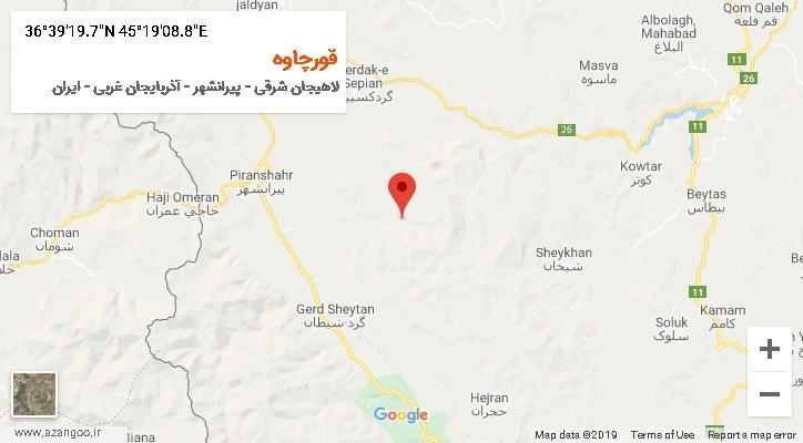 روستای قورچاوه بر روی نقشه