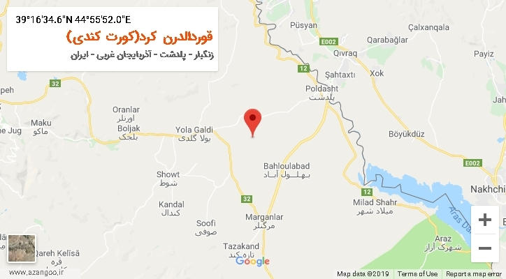 روستای قوردالدرن کرد(کورت کندی) بر روی نقشه