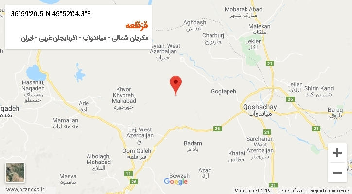 روستای قزقلعه بر روی نقشه