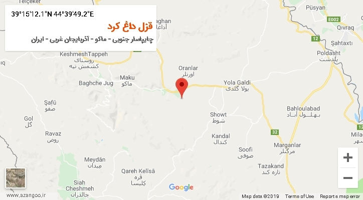 روستای قزل داغ کرد بر روی نقشه