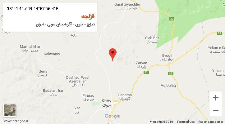 روستای قزلجه بر روی نقشه