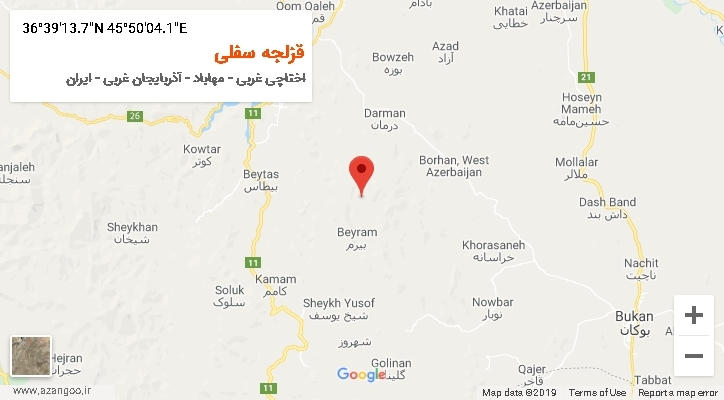 روستای قزلجه سفلی بر روی نقشه