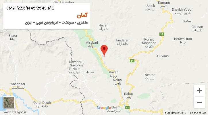 روستای گمان بر روی نقشه