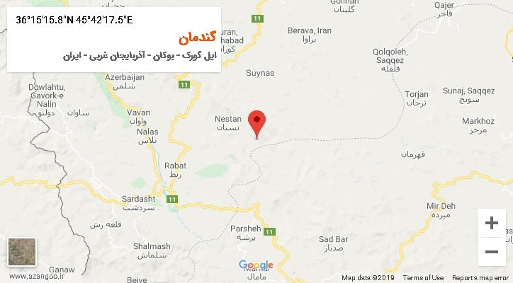 روستای گندمان بر روی نقشه