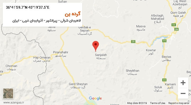 روستای گرده بن بر روی نقشه