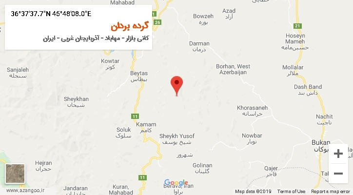 روستای گرده بردان بر روی نقشه