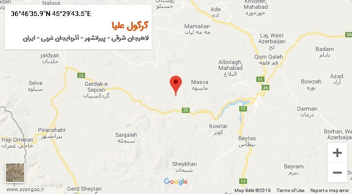 روستای گرگول علیا بر روی نقشه