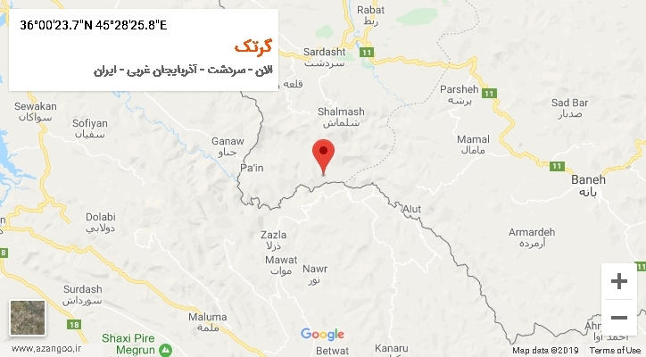 روستای گرتک بر روی نقشه