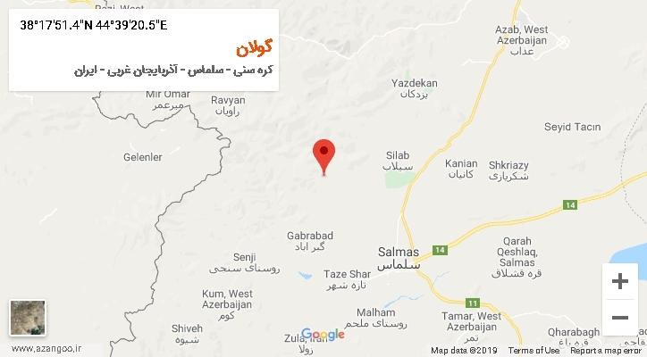 روستای گولان بر روی نقشه