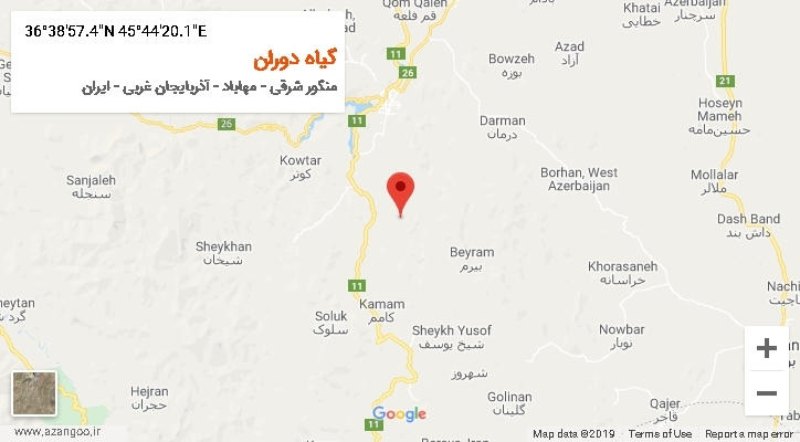 روستای گیاه دوران بر روی نقشه