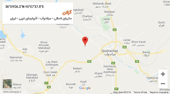 روستای گزلان بر روی نقشه
