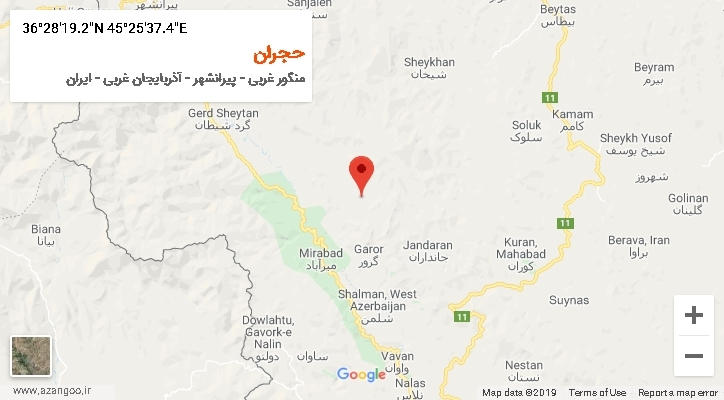 روستای حجران بر روی نقشه