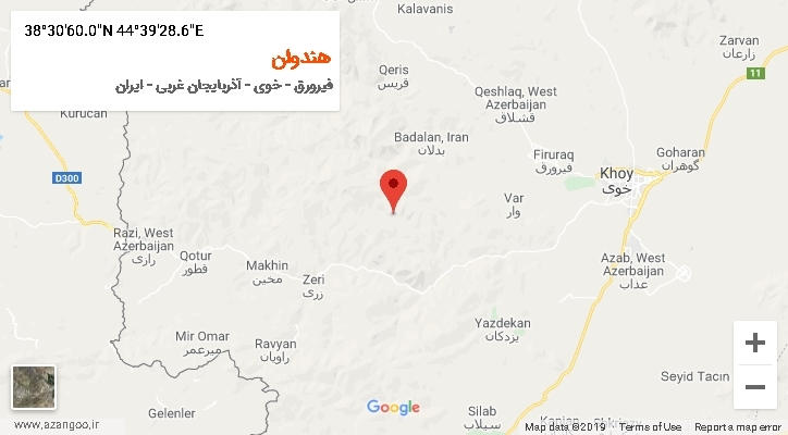 روستای هندوان بر روی نقشه