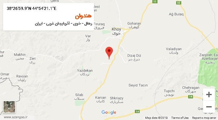 روستای هندوان بر روی نقشه