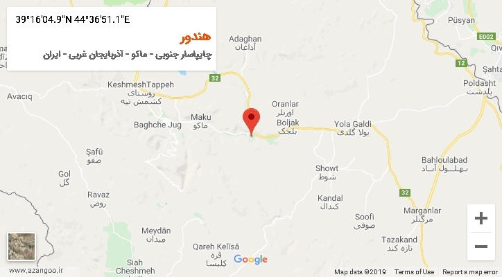 روستای هندور بر روی نقشه