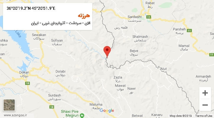 روستای هرزنه بر روی نقشه