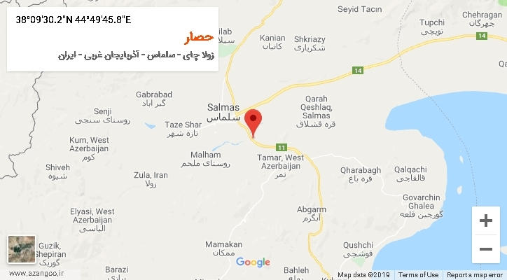 روستای حصار بر روی نقشه