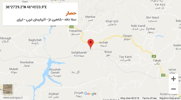 روستای حصار بر روی نقشه