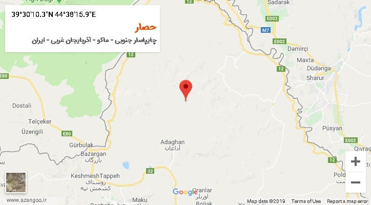 روستای حصار بر روی نقشه