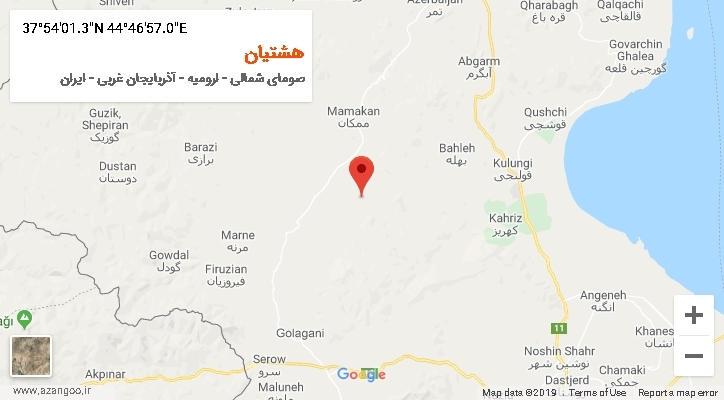 روستای هشتیان بر روی نقشه