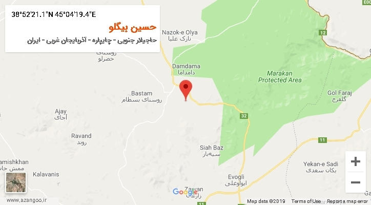 روستای حسین بیگلو بر روی نقشه