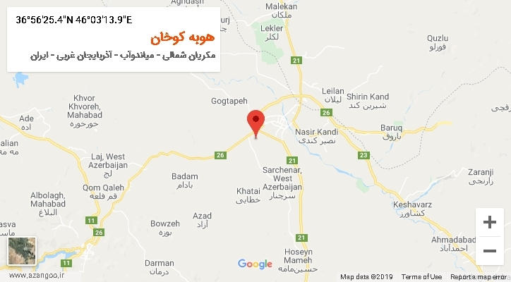 روستای هوبه کوخان بر روی نقشه