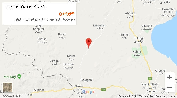 روستای هورسین بر روی نقشه