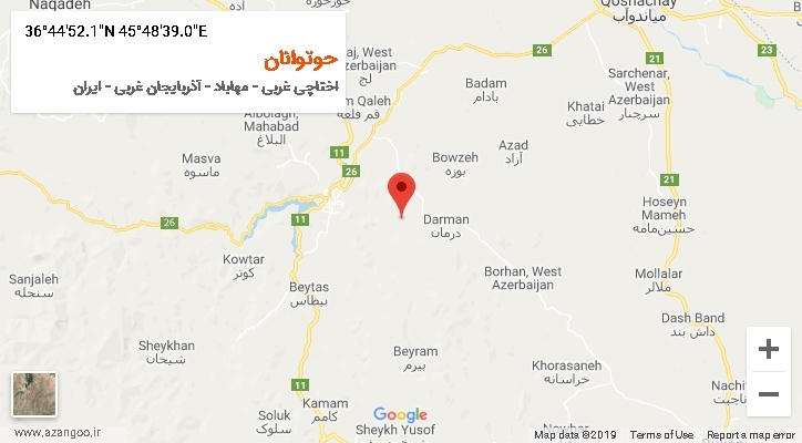 روستای حوتوانان بر روی نقشه