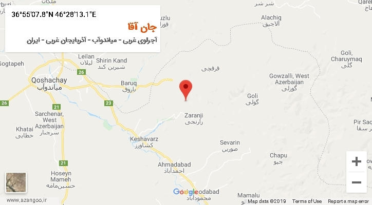 روستای جان آقا بر روی نقشه