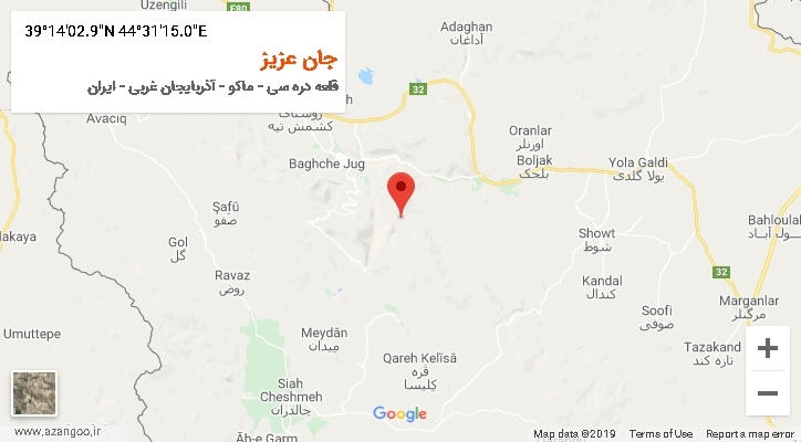 روستای جان عزیز بر روی نقشه