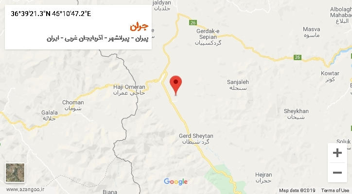 روستای جران بر روی نقشه