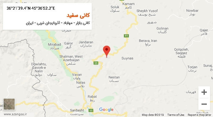 روستای کانی سفید بر روی نقشه