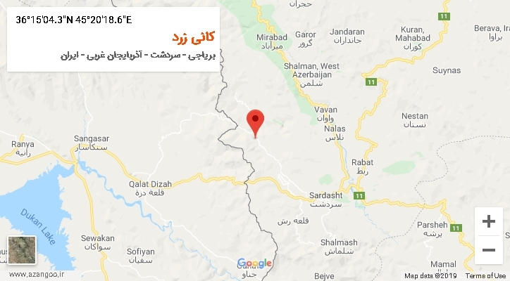 روستای کانی زرد بر روی نقشه