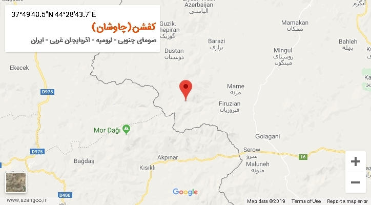 روستای کفشن(چاوشان) بر روی نقشه