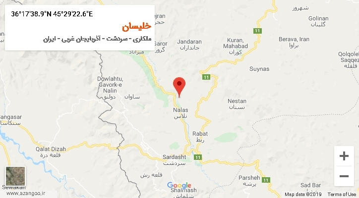 روستای خلیسان بر روی نقشه