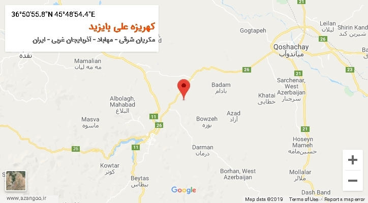 روستای کهریزه علی بایزید بر روی نقشه