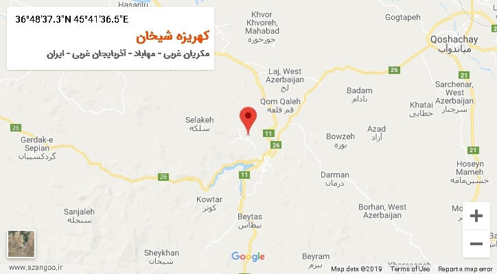 روستای کهریزه شیخان بر روی نقشه