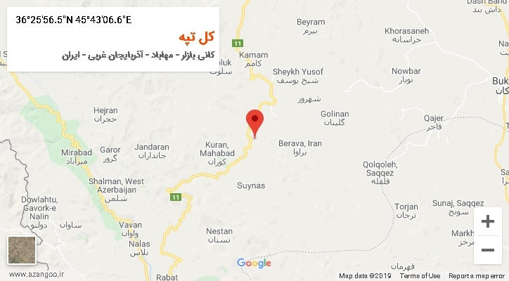 روستای کل تپه بر روی نقشه